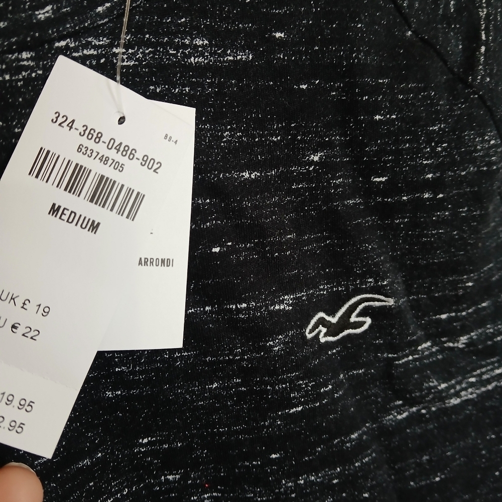 Hollister Curved Hem Tee Men’s Medium Black Granite Cotton Long Sleeve Y2K NWT - Picture 3 of 7
